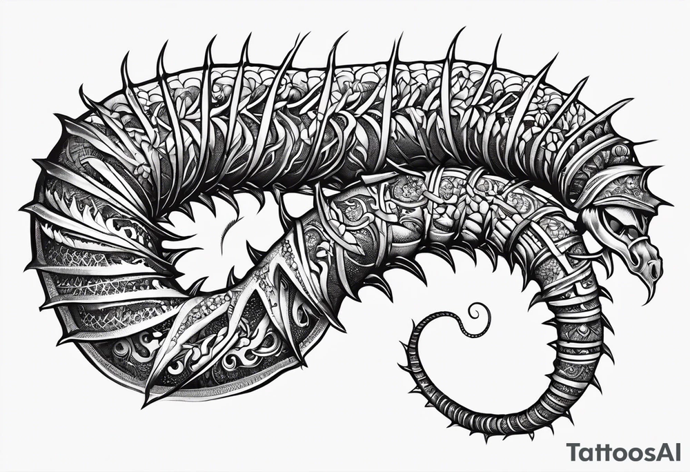 medieval centipede 
 with a fine point and sketch style tattoo idea