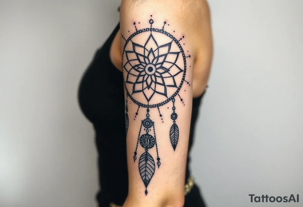 Dreamcatcher with runes caught in it with protection symbol tattoo idea