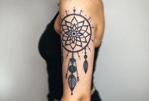 Dreamcatcher with runes caught in it with protection symbol tattoo idea