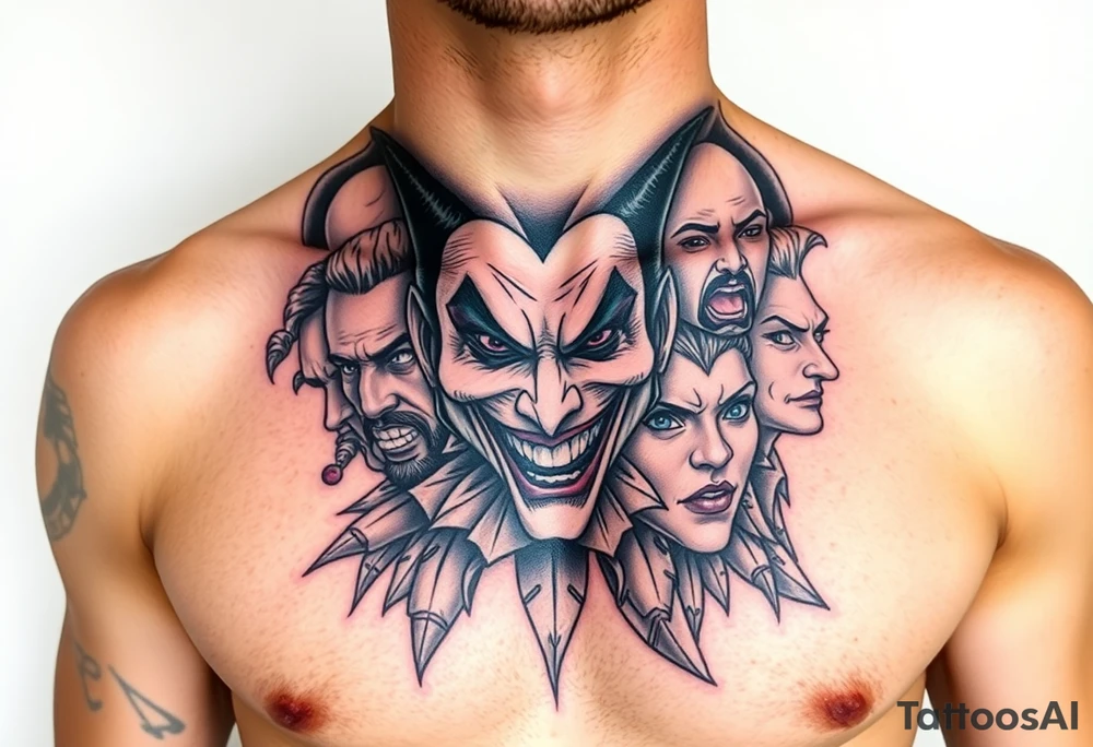 creative collage of different emotions jester form tattoo idea