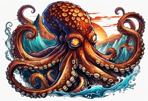 Octopus volcano bridge tattoo idea