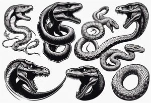 Huge prehistoric snake fighting T rex tattoo idea