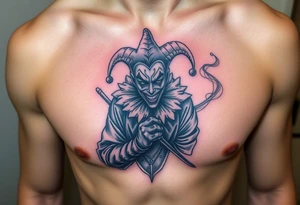 jester in a fog of smoke tattoo idea