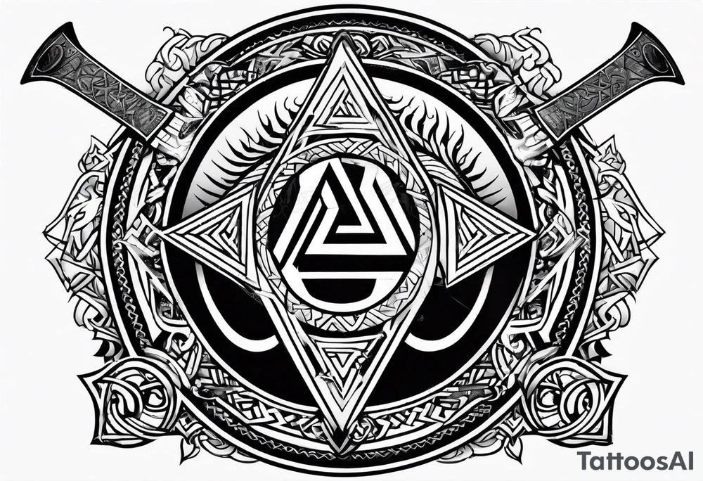 Valhalla  round 
shield axe sword valknut tattoo idea