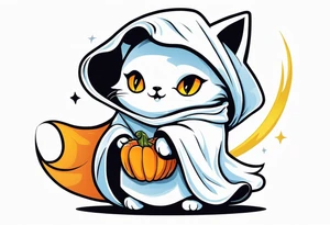 Cat wearing a sheet dressed as a ghost tattoo idea
