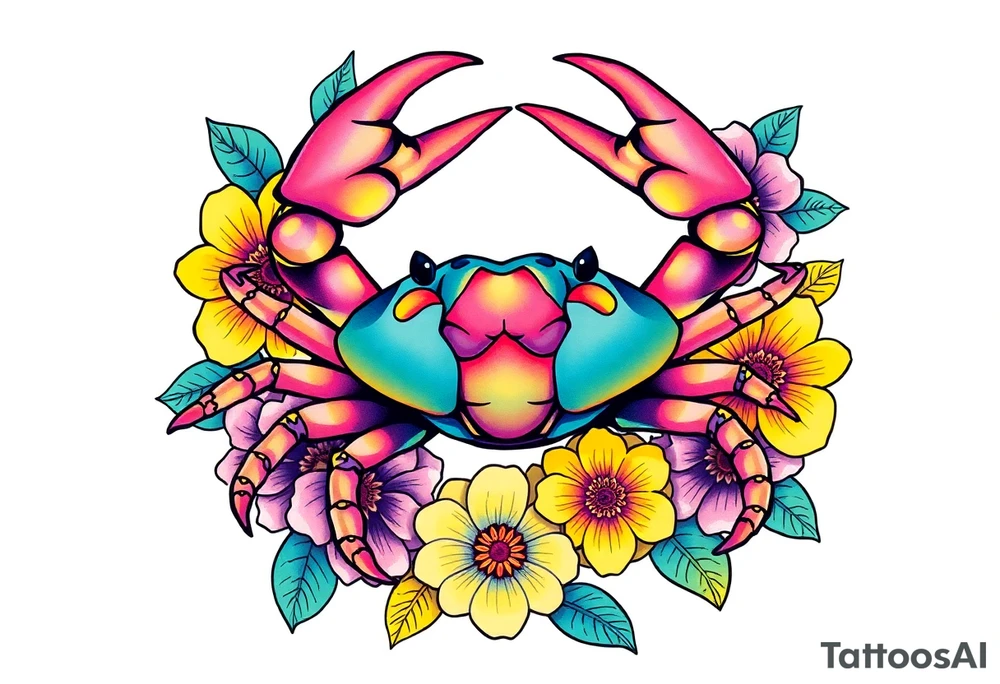 Crab in floral tattoo idea