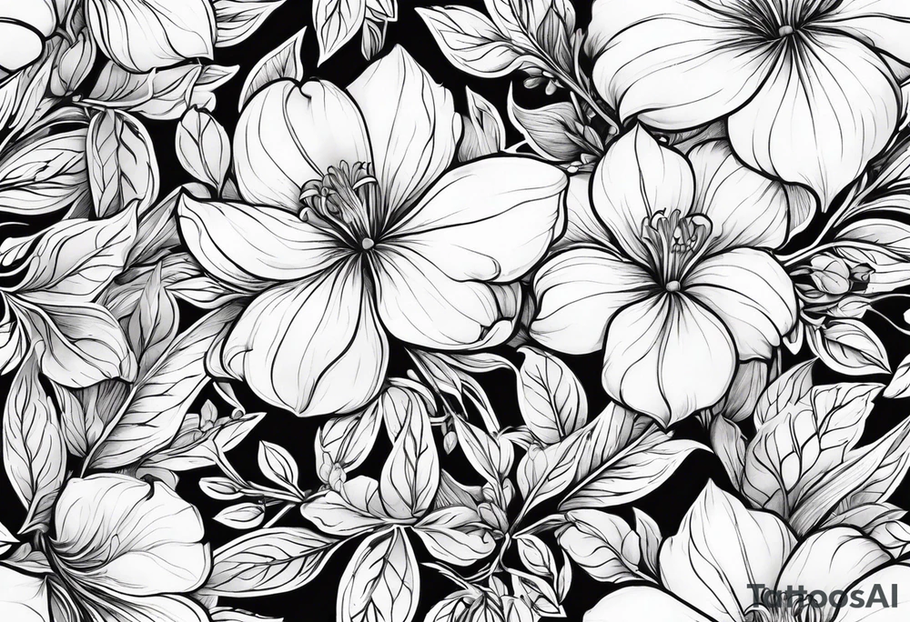 More leafs and stalk with little Platycodon grandiflorus flowers that goes around the arm tattoo idea