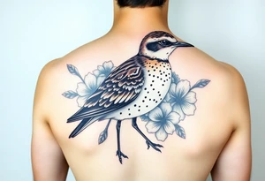 Female pacific golden plover (kolea) bird hawaiian flowers and lei in color detailed tattoo idea