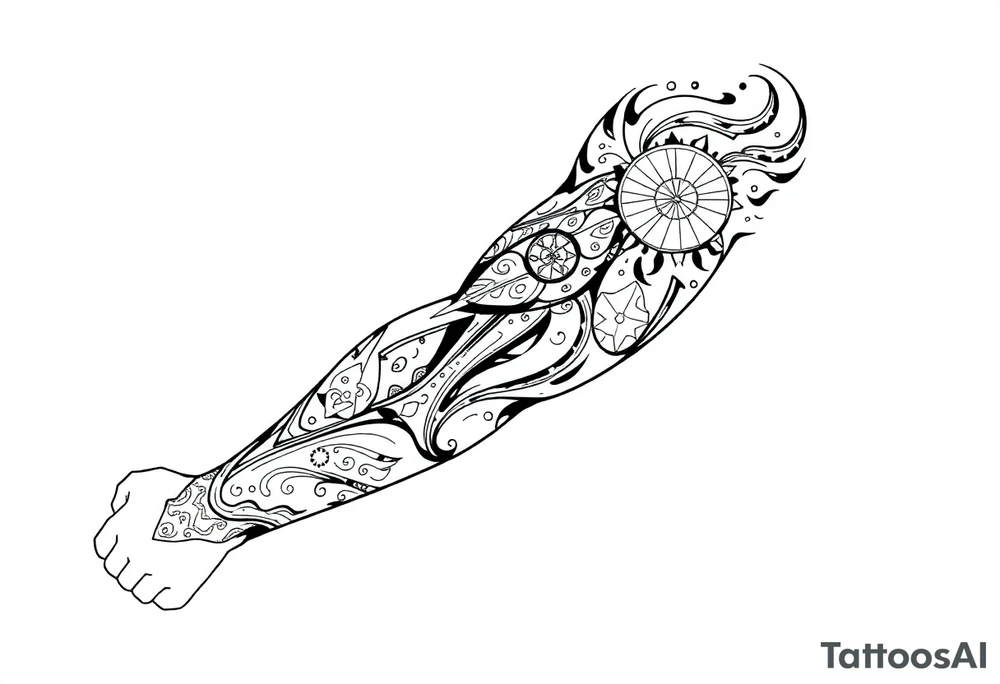 Sicilian Forearm tribal sleeve with patterns and symbols tattoo idea