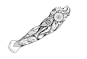 Sicilian Forearm tribal sleeve with patterns and symbols tattoo idea