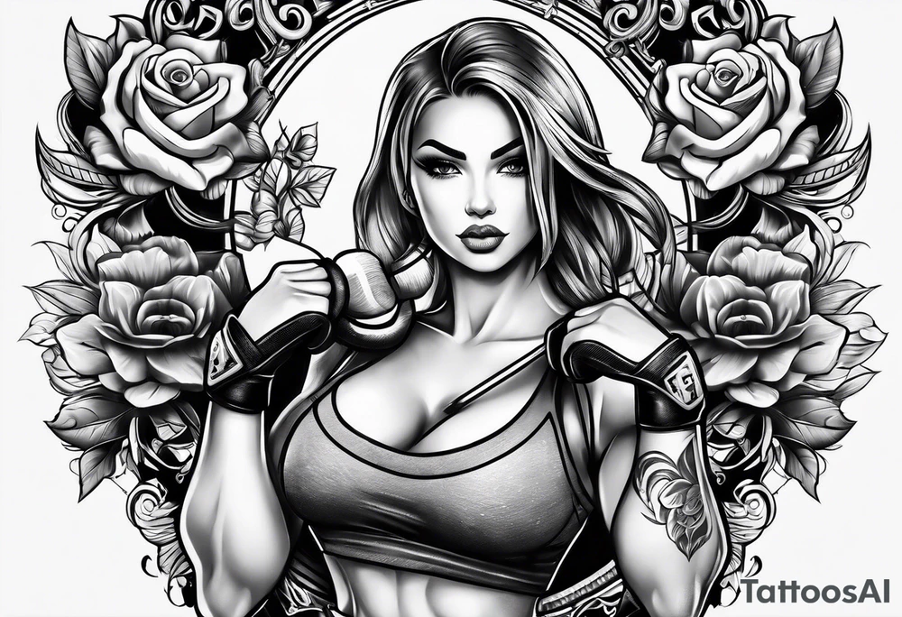 Weight lifting and boxing feminine tattoo idea