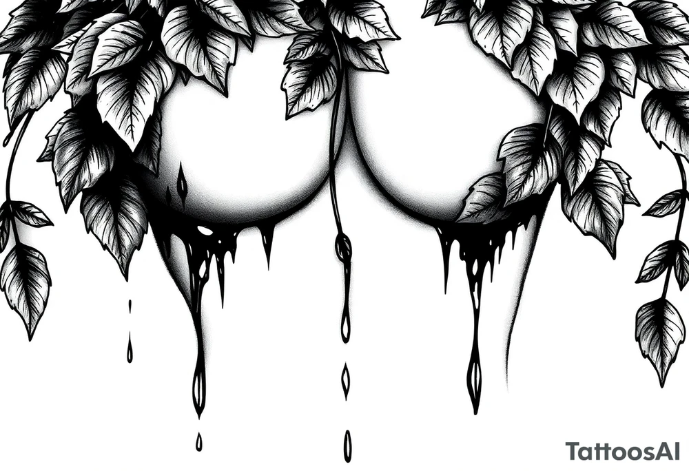 breasts covered with leaves dripping with ink tattoo idea