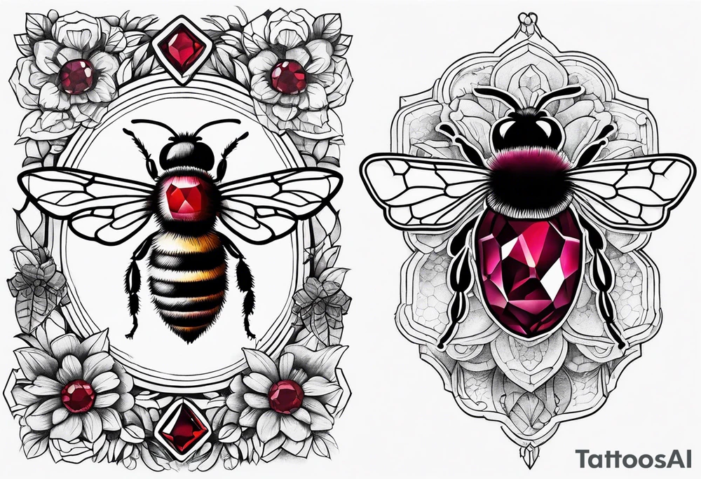 A forearm tattoo of a ruby gemstone and a honey bee tattoo idea