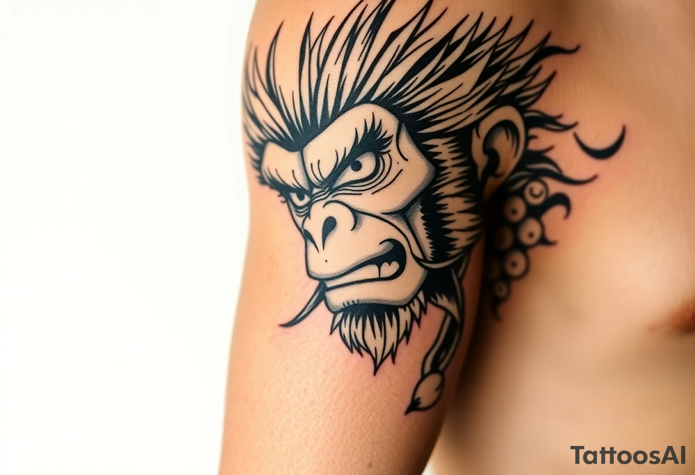 powerful majestic monkey king son wukong as monkey d luffy tattoo idea