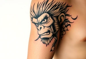 powerful majestic monkey king son wukong as monkey d luffy tattoo idea