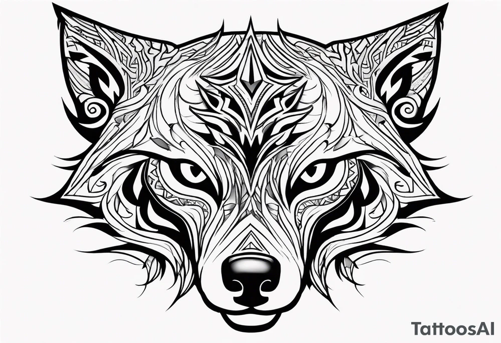 Angry tribal wolf head tattoo idea