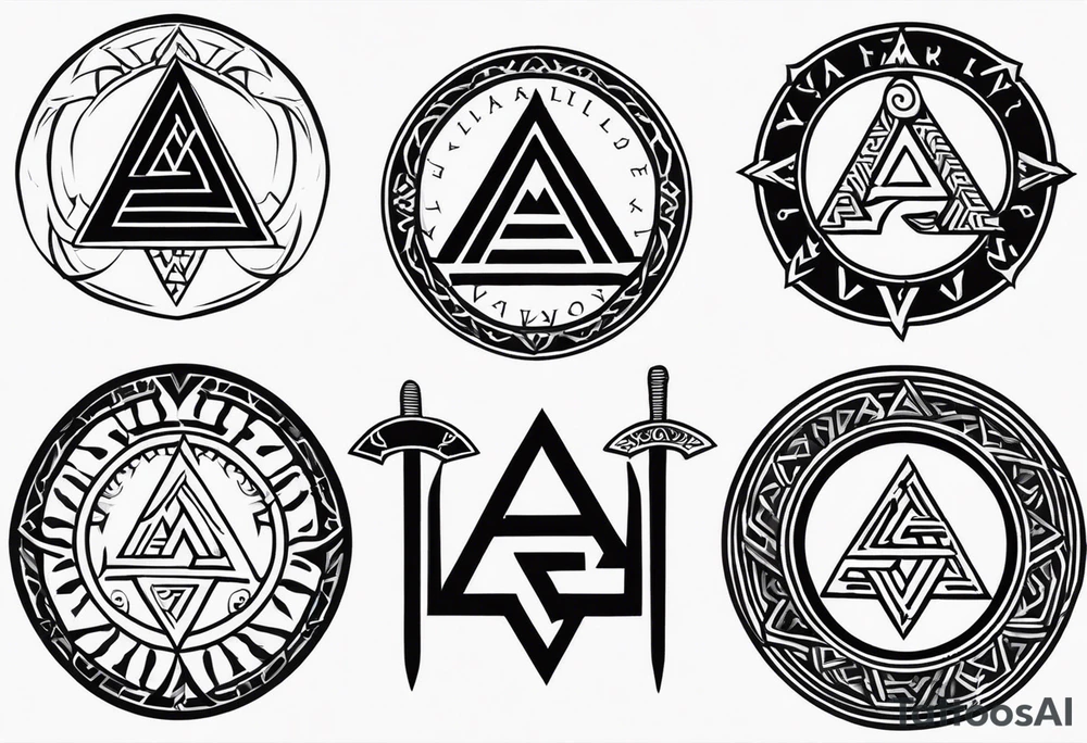 Valhalla shield sword axe Valknut tattoo idea
