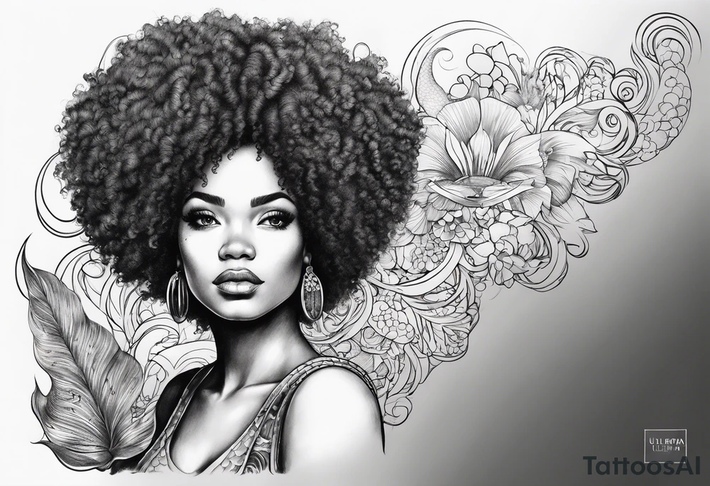 Mermaid with afro tattoo idea