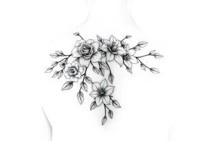 Orchard vines with roses and lilies on the arm tattoo idea