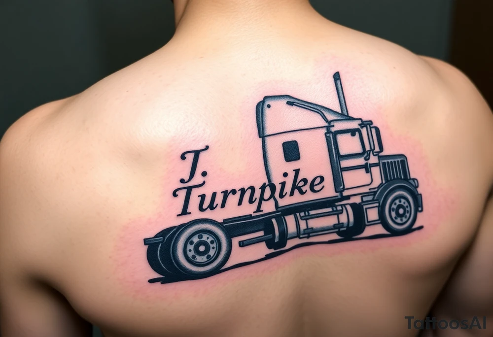 Picture of an eighteen wheeler truck with the words “Turnpike J” on it tattoo idea