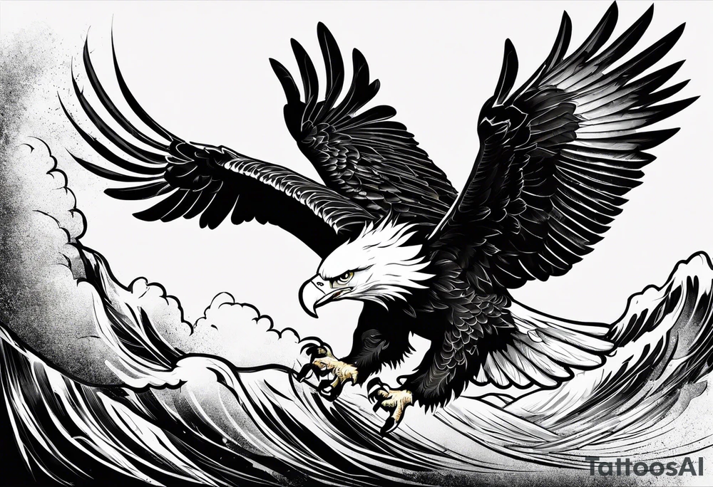 eagle flying with an oar through talons tattoo idea