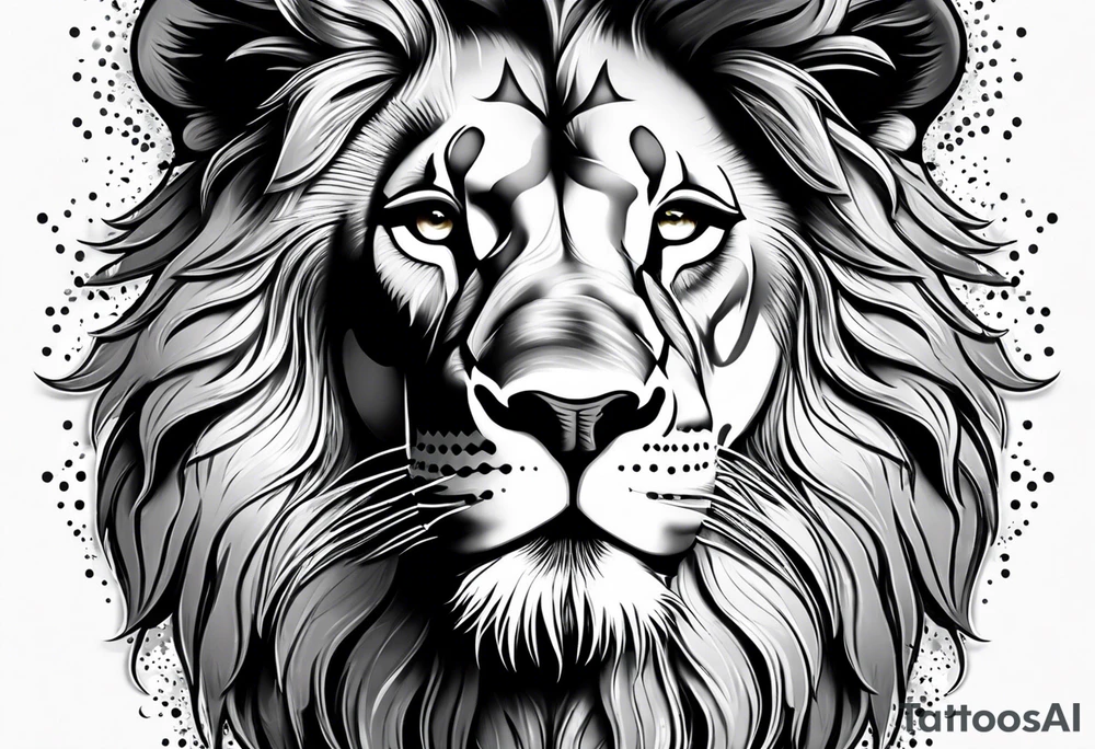 lion with a crown and sparkling eyes tattoo idea