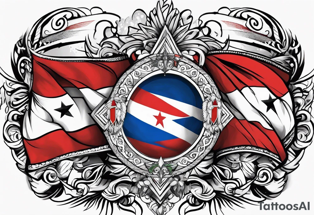 Tribal art holding the Puerto Rican, Virgin Islands and Trinidad flags tattoo idea