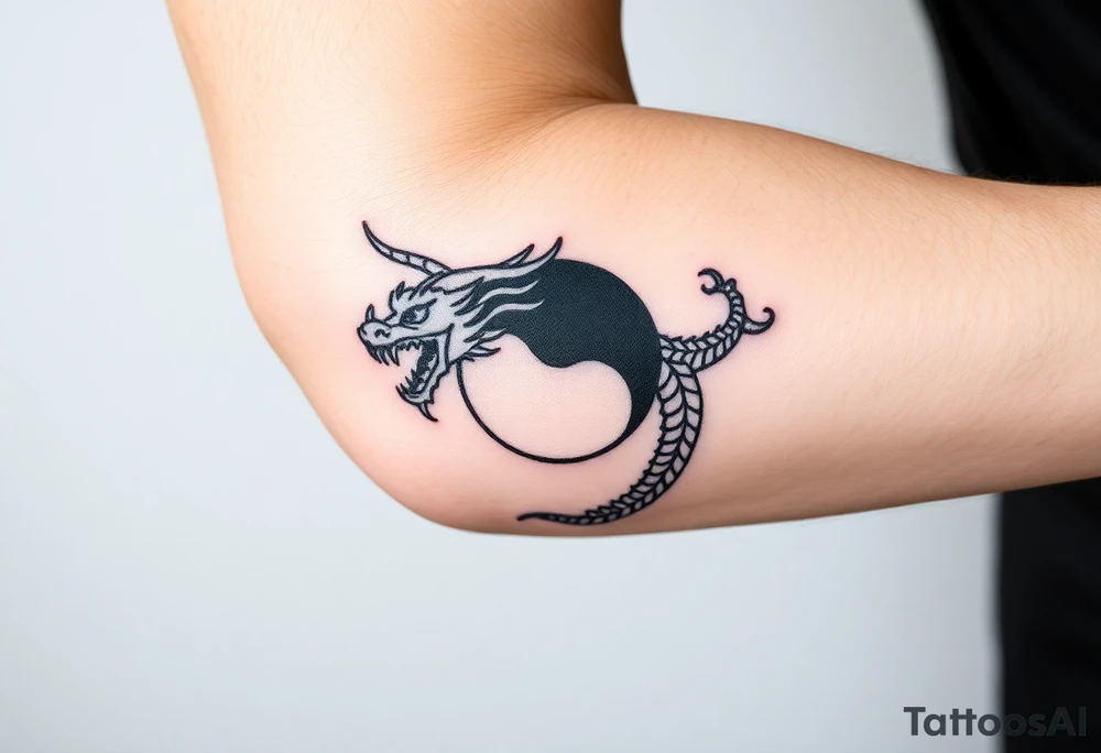 chinese dragon and ying and yang reference, add a band around the forearm tattoo idea