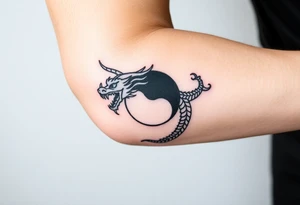 chinese dragon and ying and yang reference, add a band around the forearm tattoo idea