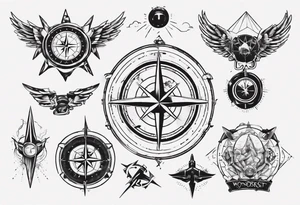 wonderlust with compass and skydiving and guns tattoo idea