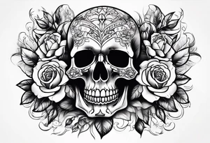 skull tattoo with roses tattoo idea