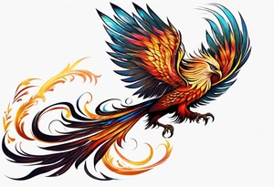 russian firebird phoenix in-flight with very long fancy tail tattoo idea