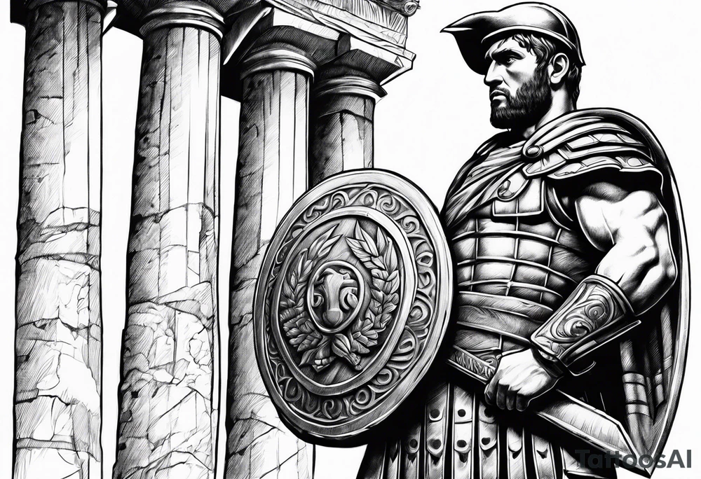 Roman solider looknig at pillars tattoo idea