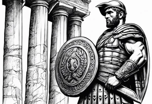 Roman solider looknig at pillars tattoo idea