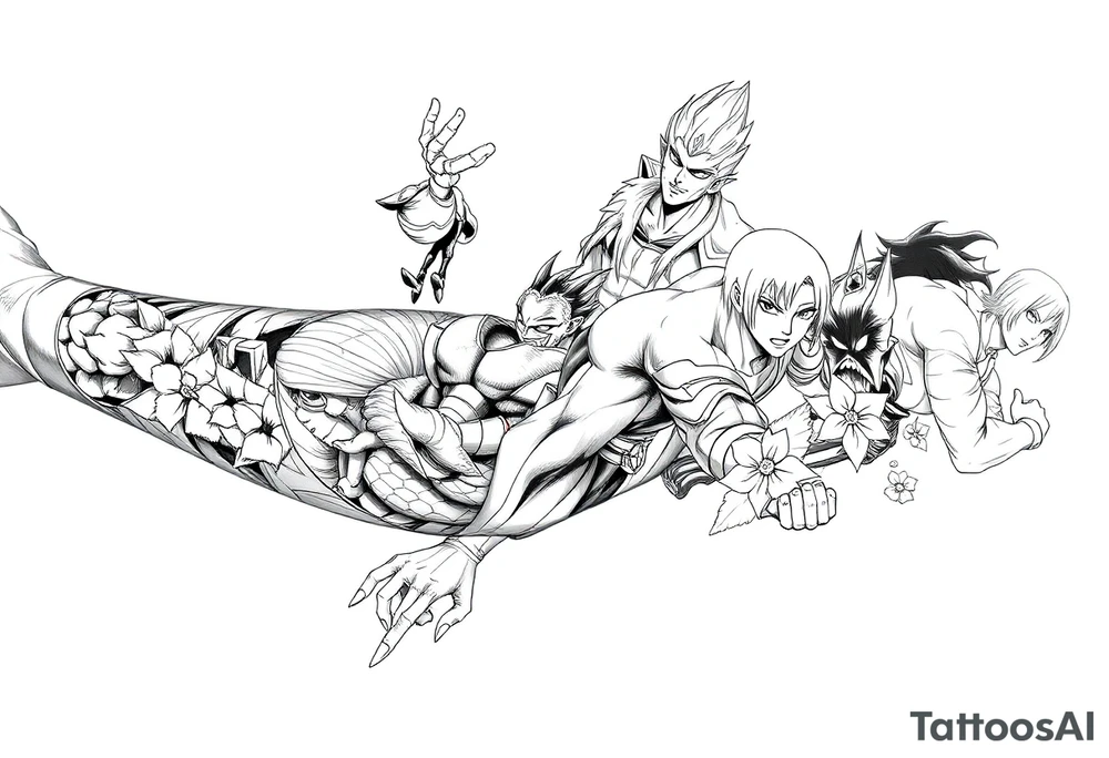 12 or more anime characters in their powerful form tattoo idea