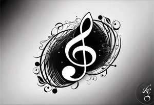 Simple minimalist tattoo in the style of single needle art depicting musical notes in the shape of letters “l” and “r” tattoo idea