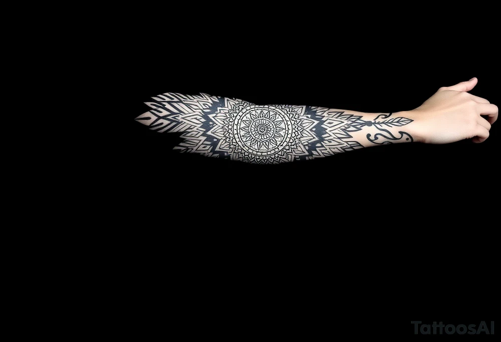 spiritual feather indian mandala shaman tattoo idea