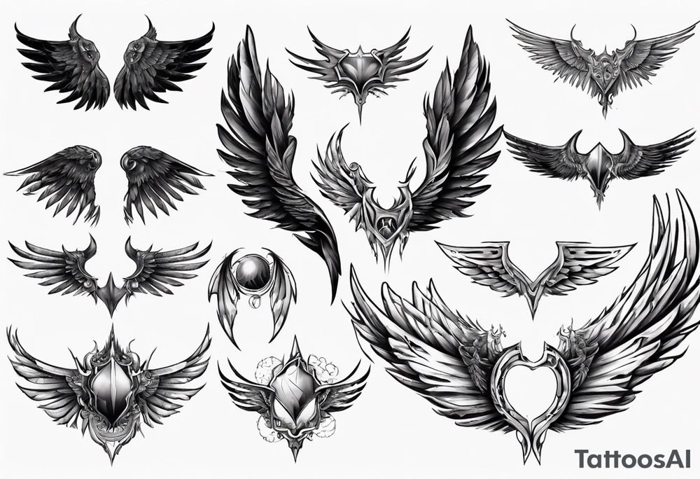 dark mystical wings tattoo idea