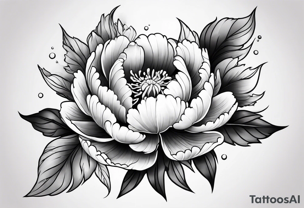 Japanese Floral peony water sleeve black and white tattoo idea