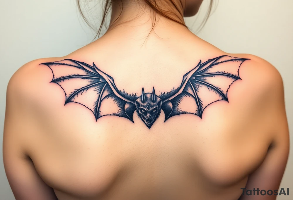 scary bat with scary wings sharp tattoo idea