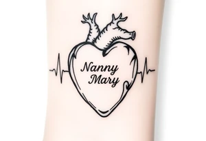 heartbeat rhythm with “Nanny Mary” in the middle tattoo idea