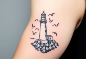 Baltic Sea tattoo with lighthouse surrounded by seagulls tattoo idea