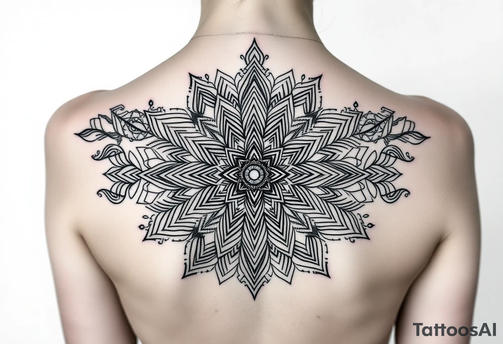 intricate mandala with sacred geometry and cosmic elements tattoo idea