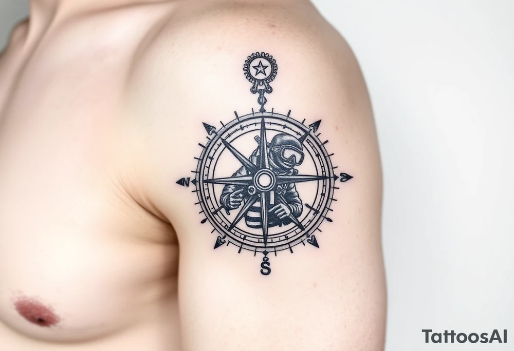 compass with scuba diver tattoo idea