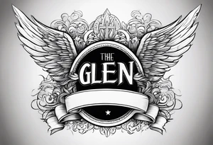 The word Glenn on a banner with angel Wings tattoo idea