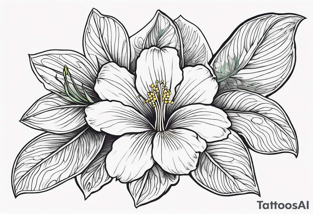 An outline of a rio dipladenia flower with a green and purple background tattoo idea