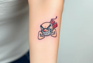 angry stick of dynamite with a mean face and muscles tattoo idea