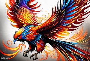 russian firebird phoenix in-flight with very long fancy tail "Isaiah 43: 18-19" tattoo idea