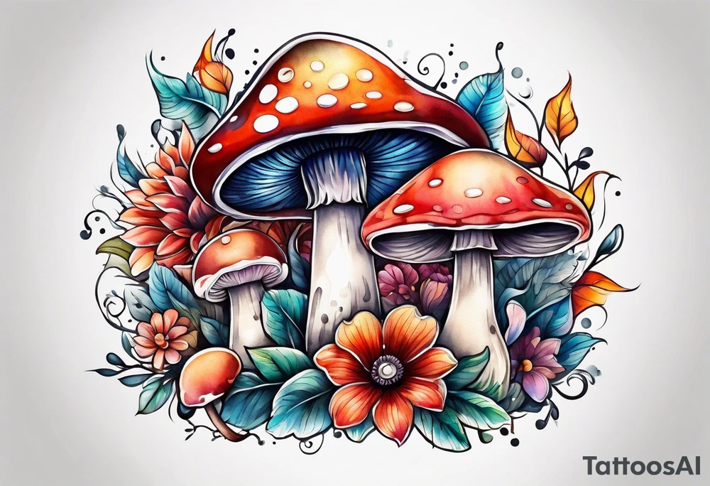 Flower and mushroom pattern tattoo idea