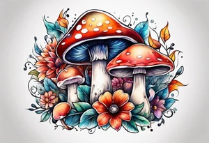Flower and mushroom pattern tattoo idea